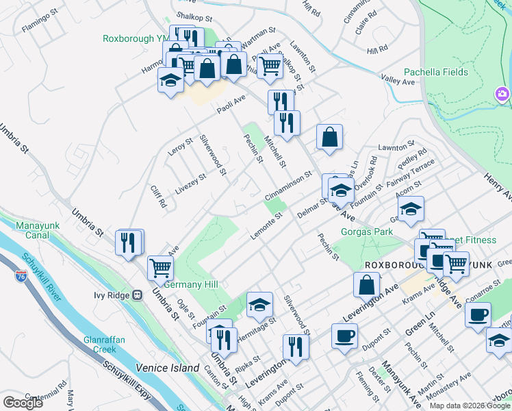 map of restaurants, bars, coffee shops, grocery stores, and more near 355 Cinnaminson Street in Philadelphia