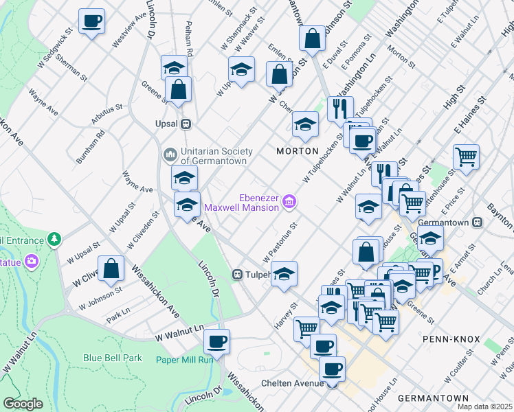 map of restaurants, bars, coffee shops, grocery stores, and more near 240 West Washington Lane in Philadelphia