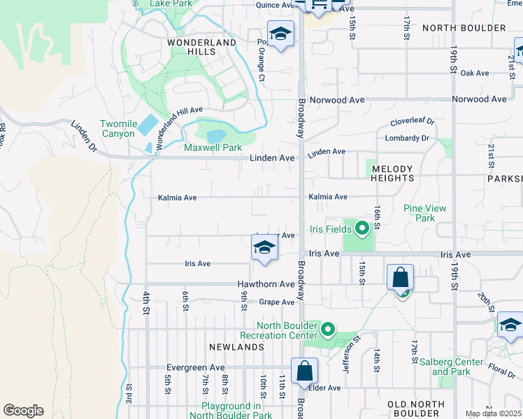 map of restaurants, bars, coffee shops, grocery stores, and more near 955 Jasmine Circle in Boulder