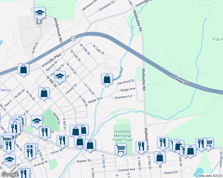map of restaurants, bars, coffee shops, grocery stores, and more near 1238 Ridge Avenue in Columbia