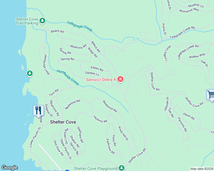 map of restaurants, bars, coffee shops, grocery stores, and more near 38 Spring Rd in Whitethorn