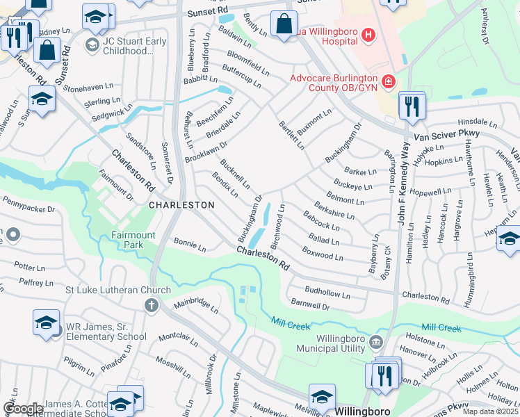 map of restaurants, bars, coffee shops, grocery stores, and more near 34 Buckingham Dr in Willingboro Township