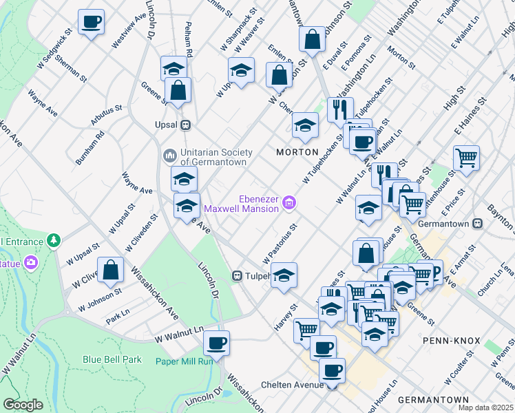 map of restaurants, bars, coffee shops, grocery stores, and more near 240 West Washington Lane in Philadelphia
