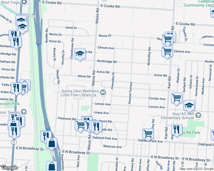 map of restaurants, bars, coffee shops, grocery stores, and more near 3547 Sunny Glen Place in Columbus