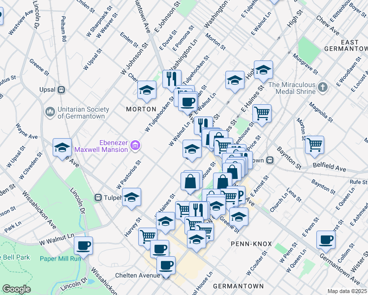 map of restaurants, bars, coffee shops, grocery stores, and more near 6018 McCallum Street in Philadelphia