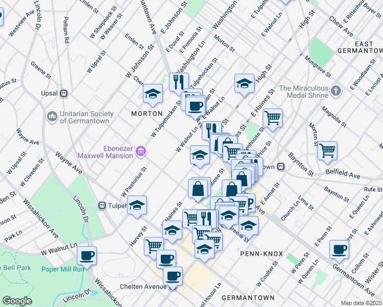 map of restaurants, bars, coffee shops, grocery stores, and more near 6018 McCallum Street in Philadelphia