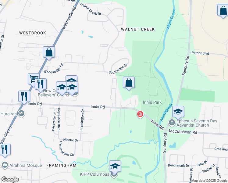 map of restaurants, bars, coffee shops, grocery stores, and more near 2778 Innis Road in Columbus