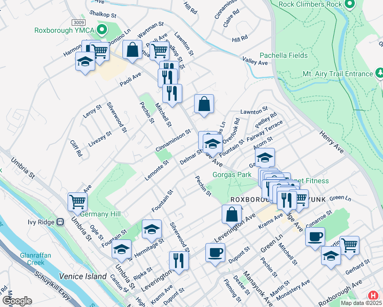 map of restaurants, bars, coffee shops, grocery stores, and more near 440 Delmar Street in Philadelphia