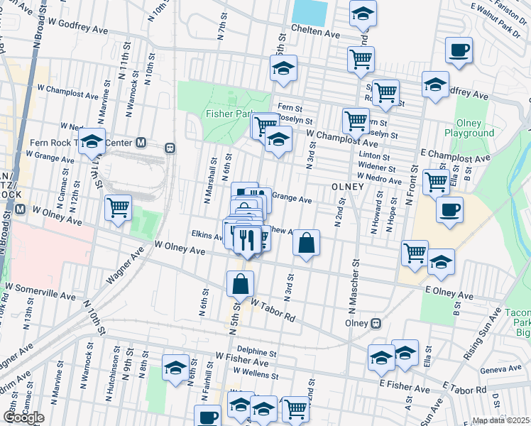 map of restaurants, bars, coffee shops, grocery stores, and more near 419 West Chew Avenue in Philadelphia