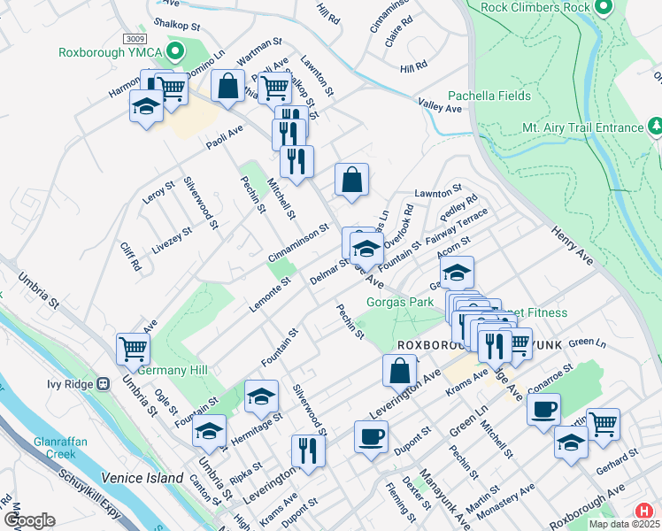 map of restaurants, bars, coffee shops, grocery stores, and more near 440 Delmar Street in Philadelphia