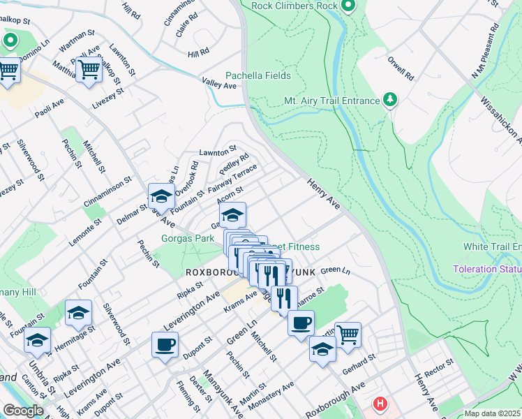 map of restaurants, bars, coffee shops, grocery stores, and more near 565 Gates Street in Philadelphia