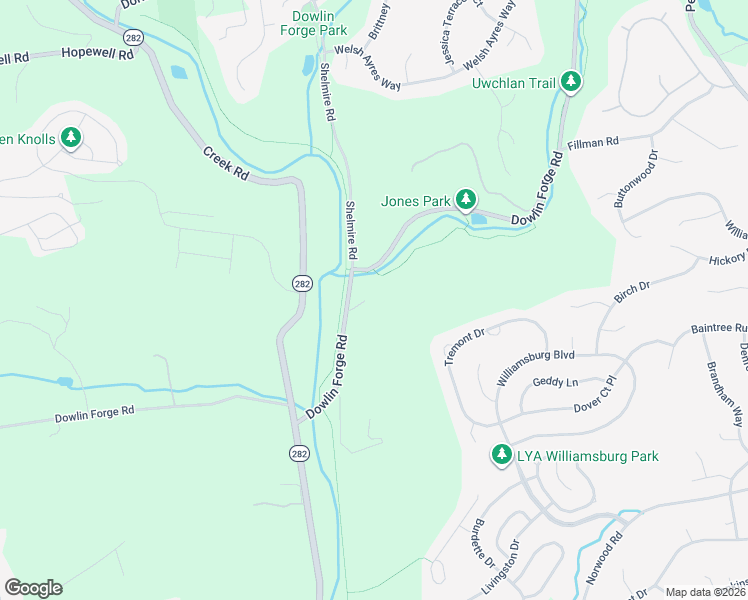 map of restaurants, bars, coffee shops, grocery stores, and more near 1510 Dowlin Forge Road in Downingtown