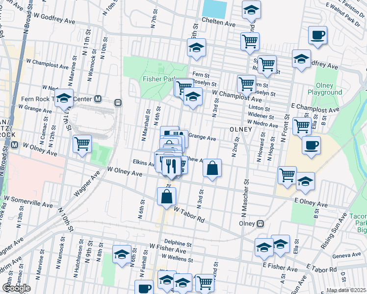 map of restaurants, bars, coffee shops, grocery stores, and more near 419 West Chew Avenue in Philadelphia