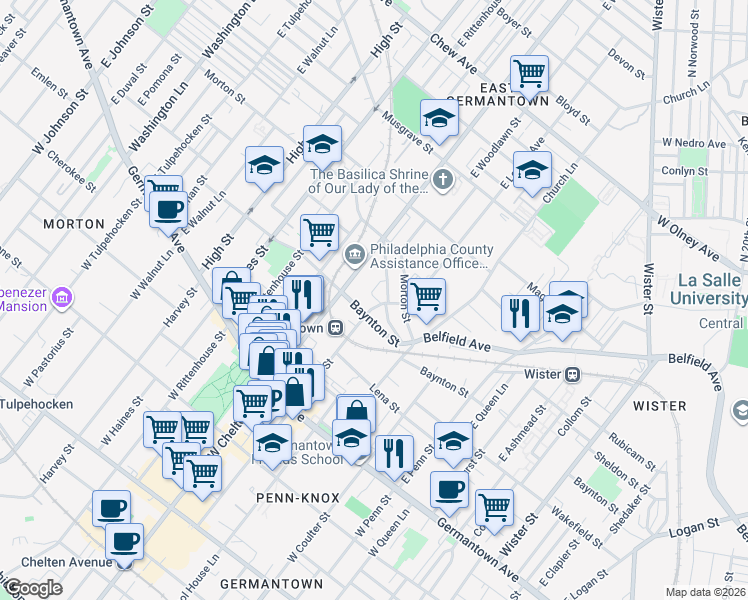 map of restaurants, bars, coffee shops, grocery stores, and more near 5549 Heiskell Street in Philadelphia