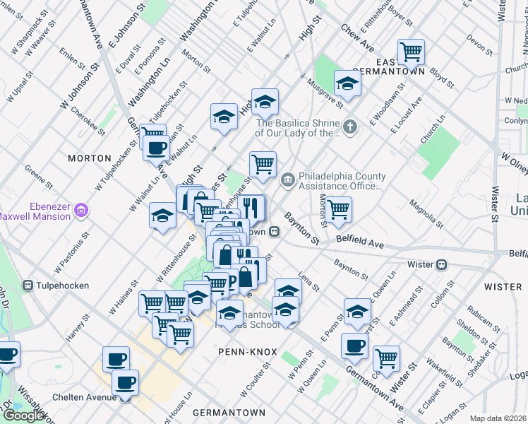 map of restaurants, bars, coffee shops, grocery stores, and more near 145 East Chelten Avenue in Philadelphia