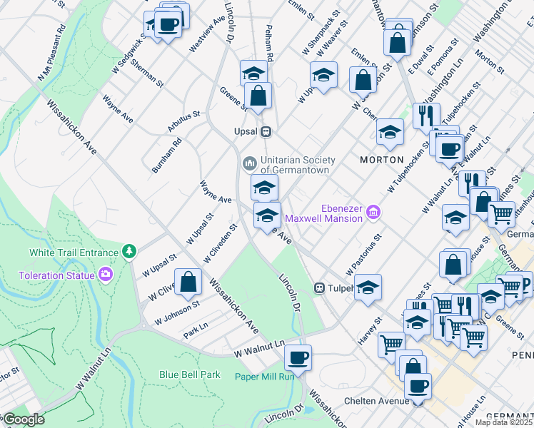 map of restaurants, bars, coffee shops, grocery stores, and more near in Philadelphia