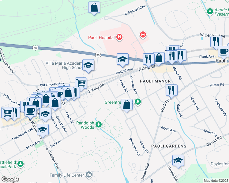 map of restaurants, bars, coffee shops, grocery stores, and more near 14 Duffryn Avenue in Malvern