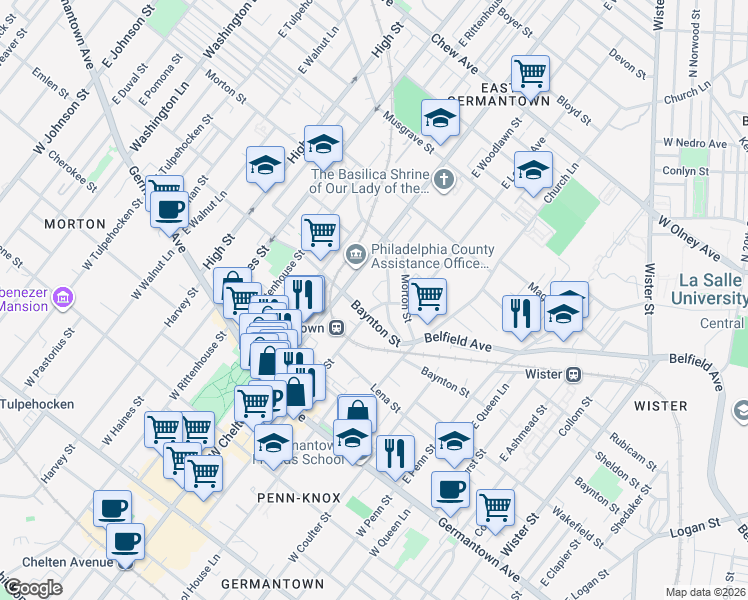 map of restaurants, bars, coffee shops, grocery stores, and more near 5549 Heiskell Street in Philadelphia