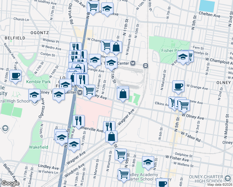 map of restaurants, bars, coffee shops, grocery stores, and more near 5631 North 11th Street in Philadelphia
