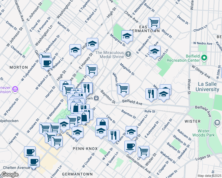 map of restaurants, bars, coffee shops, grocery stores, and more near 5606 Heiskell Street in Philadelphia