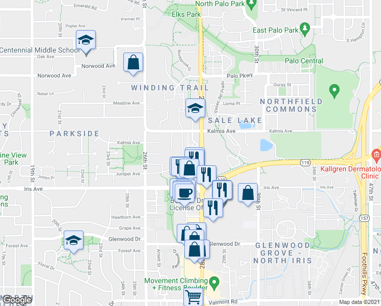 map of restaurants, bars, coffee shops, grocery stores, and more near 3478 28th Street in Boulder