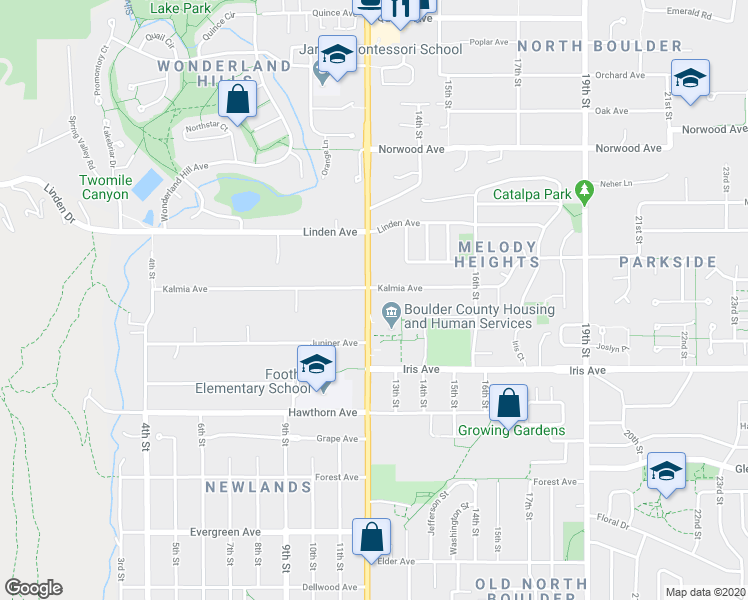 map of restaurants, bars, coffee shops, grocery stores, and more near 3525 Colorado 7 in Boulder