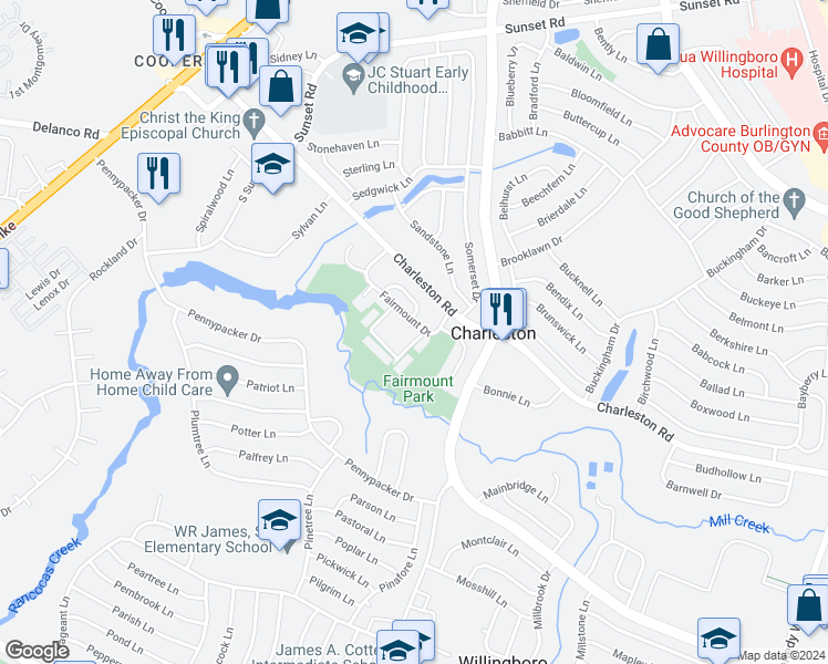 map of restaurants, bars, coffee shops, grocery stores, and more near 63 Fairmount Drive in Willingboro