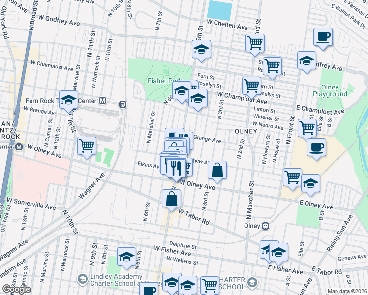 map of restaurants, bars, coffee shops, grocery stores, and more near 419 West Chew Avenue in Philadelphia