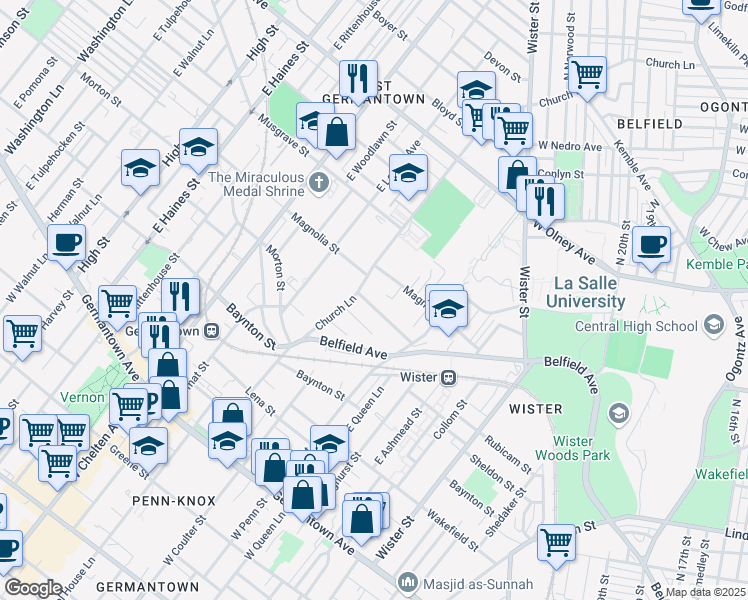 map of restaurants, bars, coffee shops, grocery stores, and more near 5369 Wingohocking Heights in Philadelphia