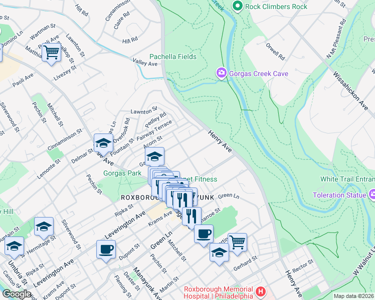 map of restaurants, bars, coffee shops, grocery stores, and more near 564 Hermitage Street in Philadelphia