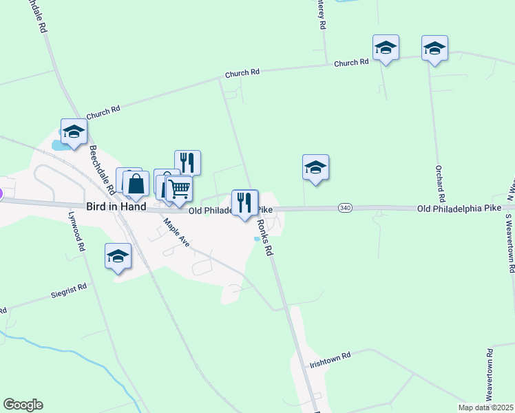 map of restaurants, bars, coffee shops, grocery stores, and more near 2801 Old Philadelphia Pike in Bird in Hand