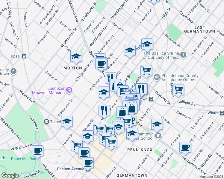 map of restaurants, bars, coffee shops, grocery stores, and more near in Philadelphia