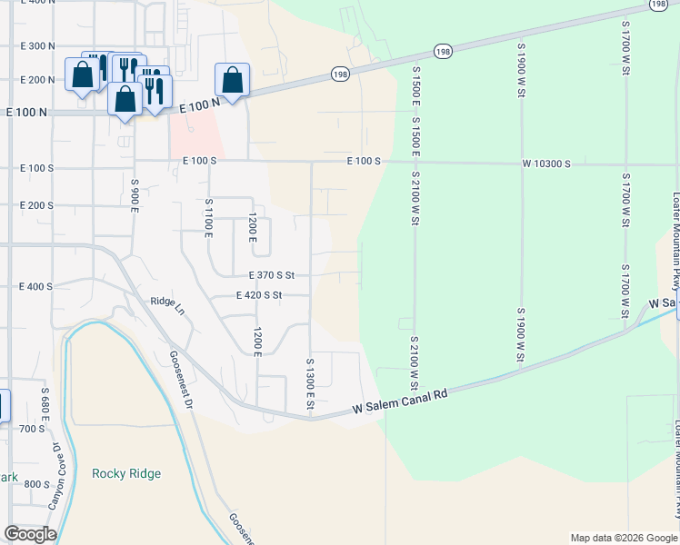 map of restaurants, bars, coffee shops, grocery stores, and more near South 1360 East in Payson