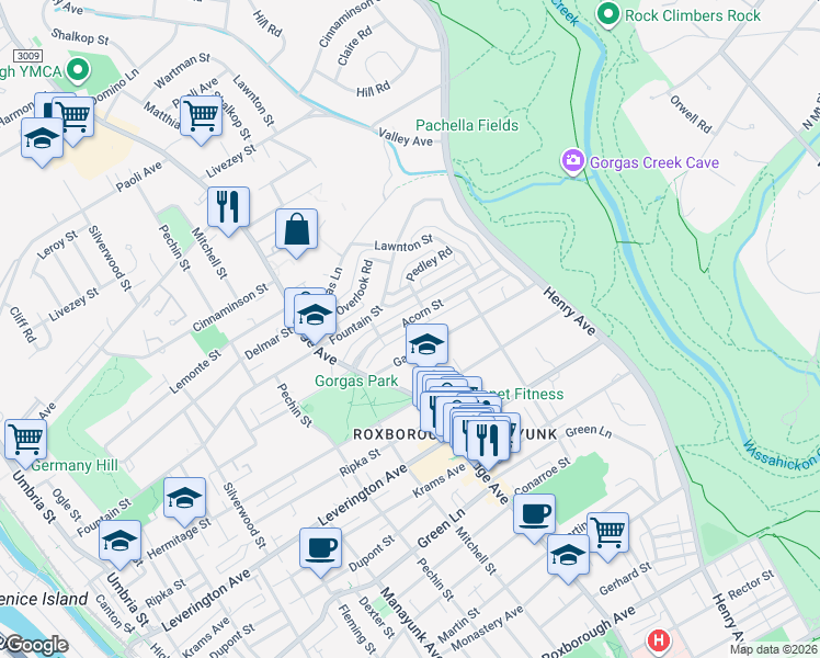 map of restaurants, bars, coffee shops, grocery stores, and more near 555 Fairway Terrace in Philadelphia