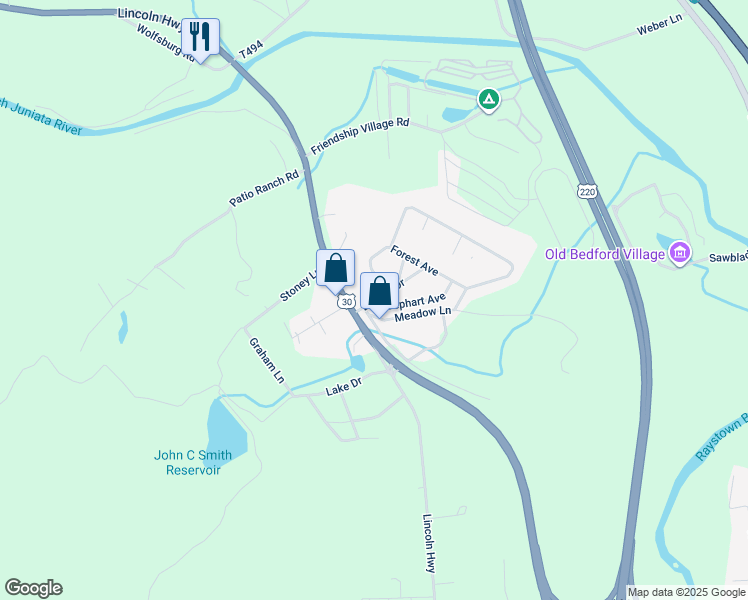 map of restaurants, bars, coffee shops, grocery stores, and more near 4025 Lincoln Drive in Bedford