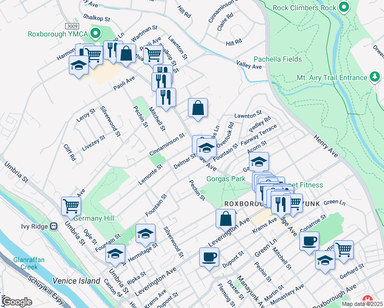 map of restaurants, bars, coffee shops, grocery stores, and more near 456 Delmar Street in Philadelphia