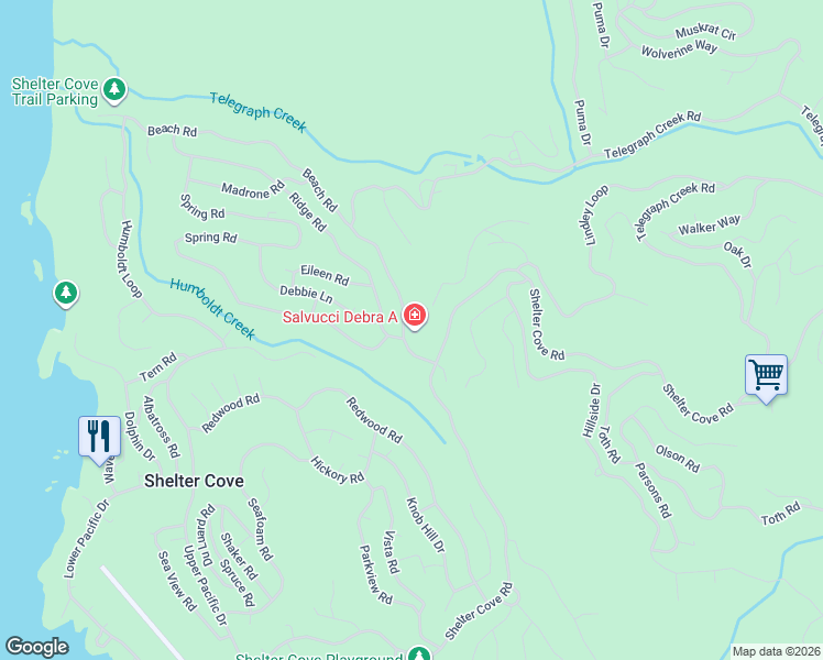 map of restaurants, bars, coffee shops, grocery stores, and more near 157 Beach Road in Whitethorn