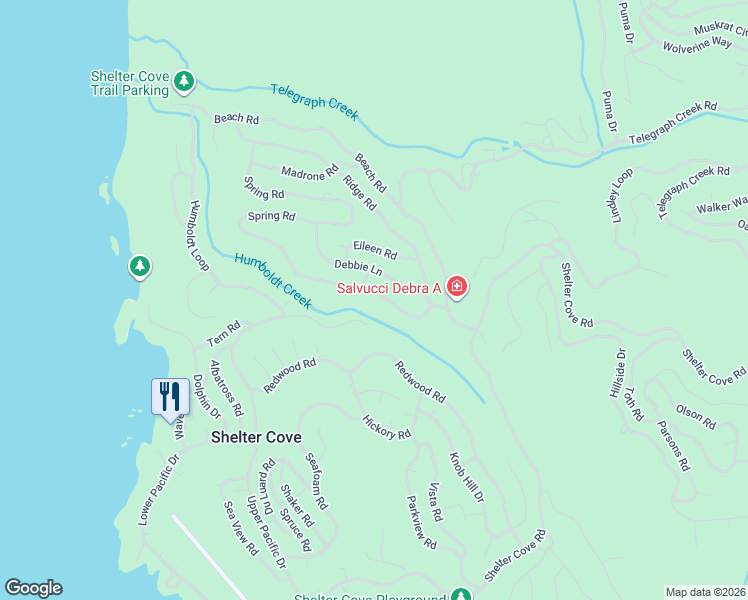 map of restaurants, bars, coffee shops, grocery stores, and more near 106 Debbie Ln in Whitethorn