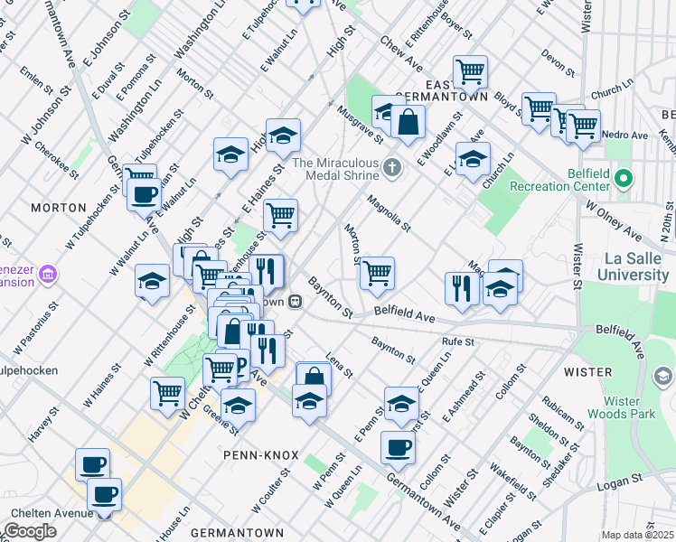 map of restaurants, bars, coffee shops, grocery stores, and more near 5612 Heiskell Street in Philadelphia