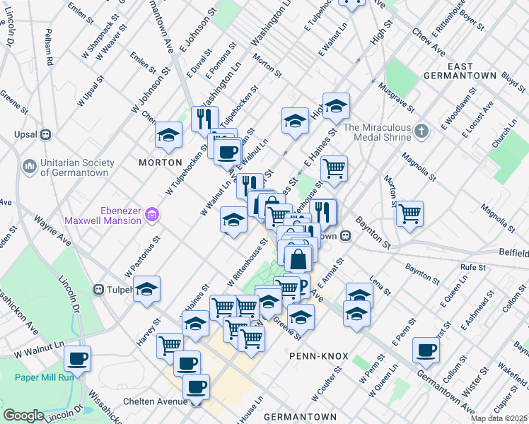 map of restaurants, bars, coffee shops, grocery stores, and more near 5901 Germantown Avenue in Philadelphia