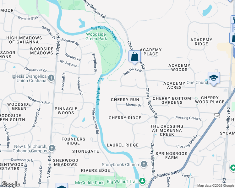 map of restaurants, bars, coffee shops, grocery stores, and more near 145 Nob Hill Drive West in Gahanna