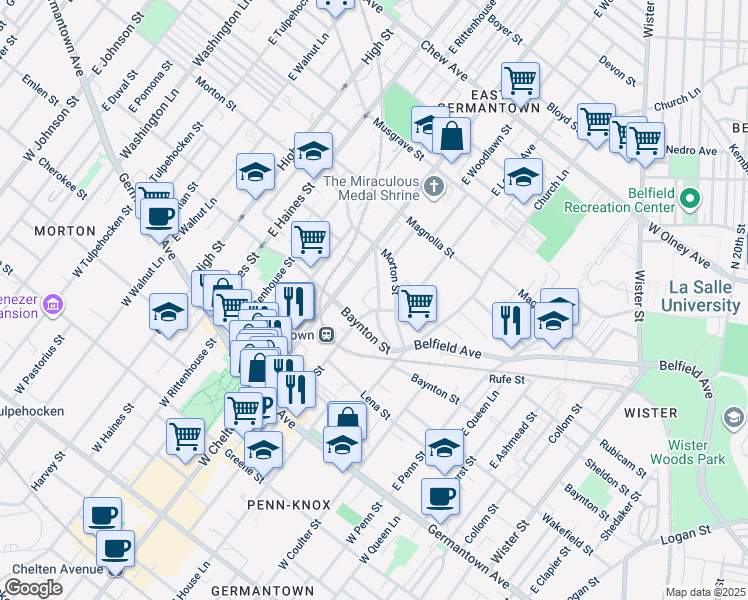 map of restaurants, bars, coffee shops, grocery stores, and more near 5612 Heiskell Street in Philadelphia