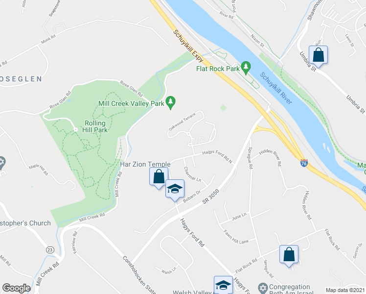 map of restaurants, bars, coffee shops, grocery stores, and more near 1600 Hagys Ford Road in Narberth