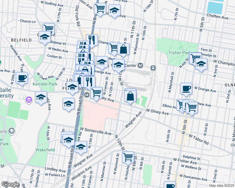 map of restaurants, bars, coffee shops, grocery stores, and more near 5631 North Marvine Street in Philadelphia