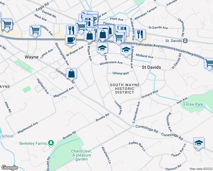 map of restaurants, bars, coffee shops, grocery stores, and more near 334 Louella Avenue in Wayne