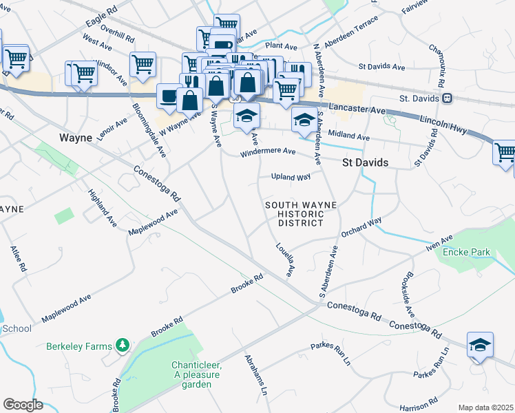 map of restaurants, bars, coffee shops, grocery stores, and more near 334 Louella Avenue in Wayne