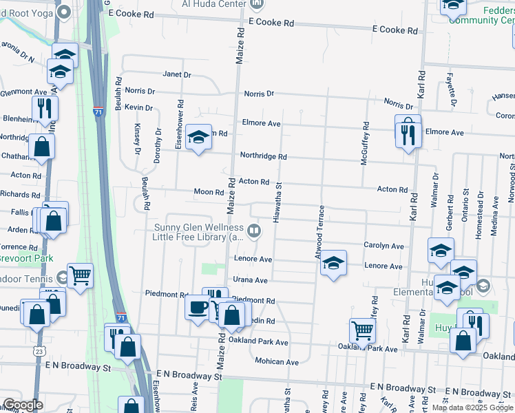 map of restaurants, bars, coffee shops, grocery stores, and more near 1045 Zebulon Avenue in Columbus