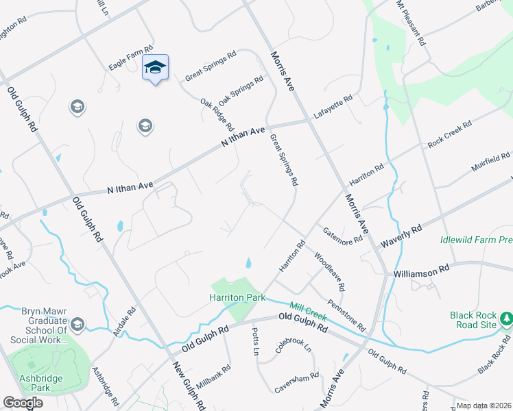 map of restaurants, bars, coffee shops, grocery stores, and more near 749 Woodleave Road in Bryn Mawr