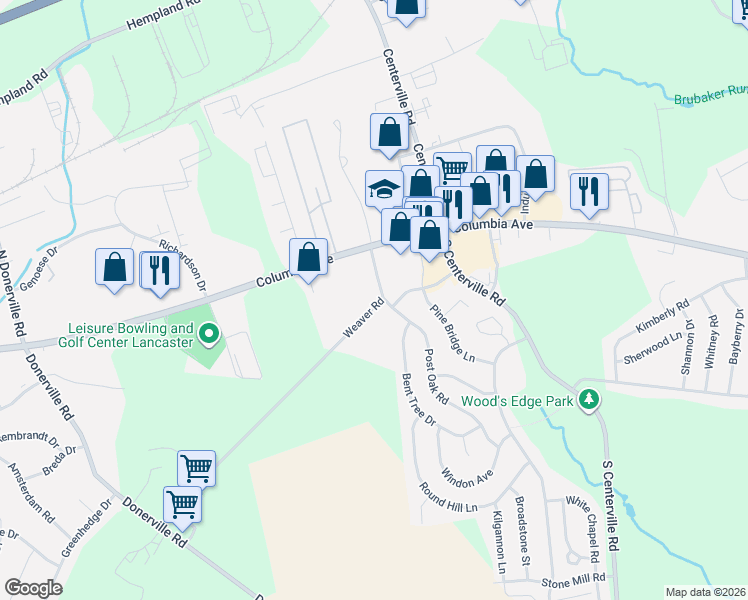 map of restaurants, bars, coffee shops, grocery stores, and more near 18 Weaver Road in Lancaster