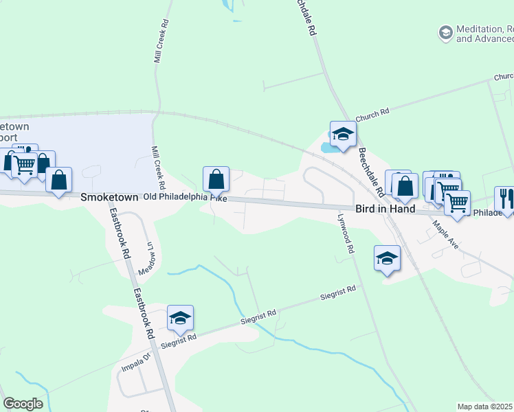 map of restaurants, bars, coffee shops, grocery stores, and more near 2592 Old Philadelphia Pike in Bird in Hand